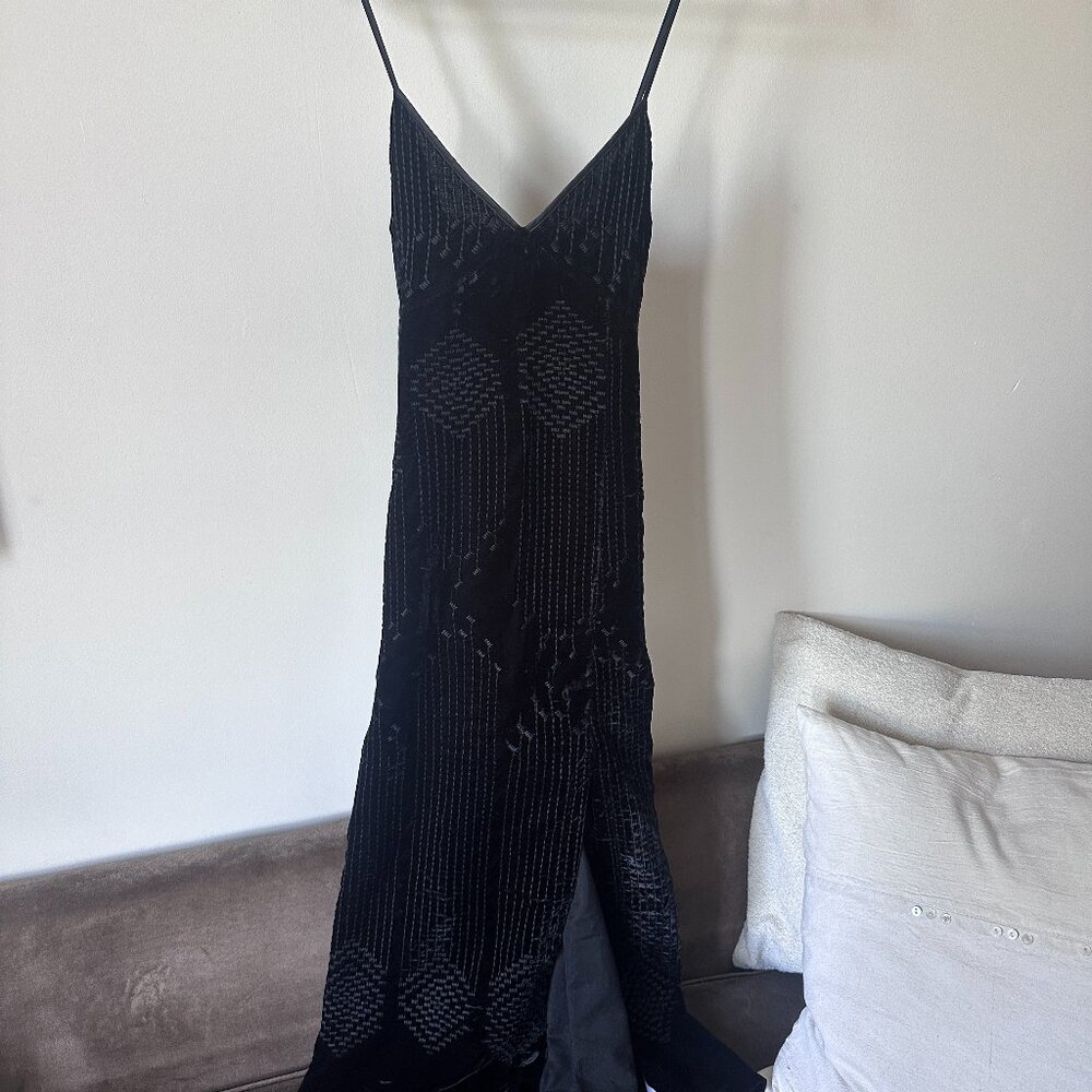 UO festive black velvet midi dress